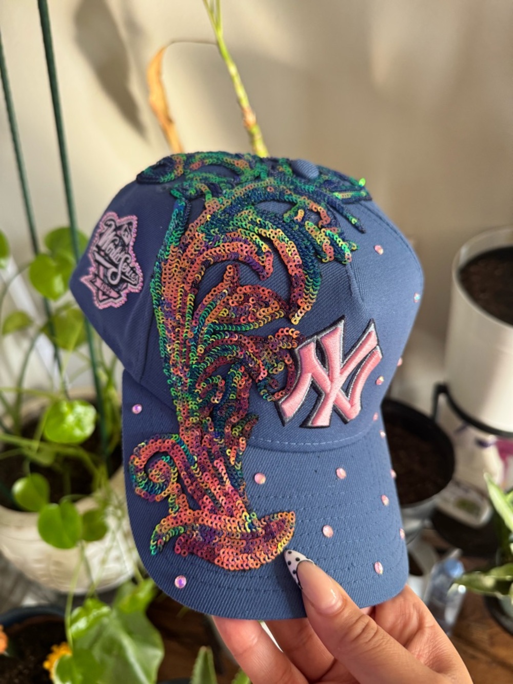 New Era Navy Blue Pink NY Sequin Embellished Baseball Cap